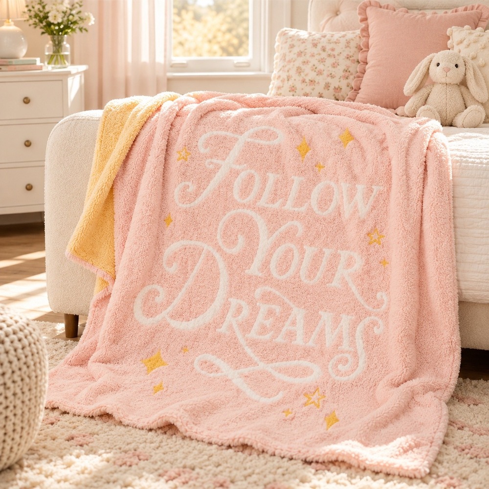 Disney Pillowfort Follow Your Dreams Pink Yellow Star Knit Throw Blanket 48x58